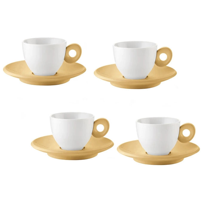 Guzzini Everyday Set 4 Tazzine Caffe' Espresso con Piattino Porcellana 50 ml compatibile microonde e lavastoviglie colore Giallo Senape