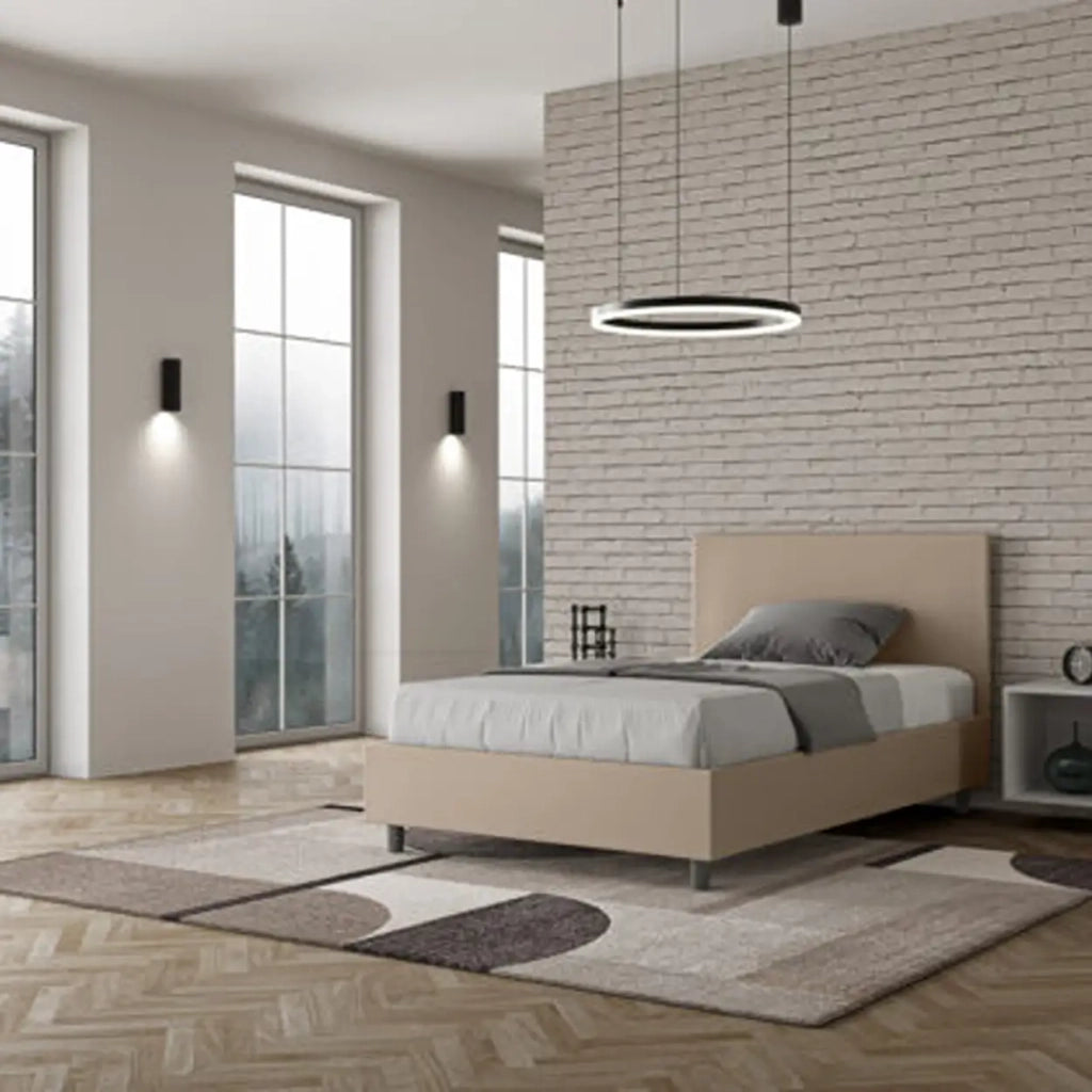 Letto una piazza e mezza contenitore imbottito 120x210 similpelle tortora Adele