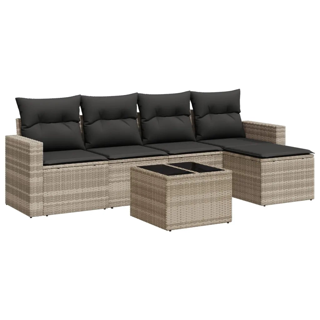 Set Divano da Giardino 6pz con Cuscini Grigio Chiaro Polyrattan 3218892