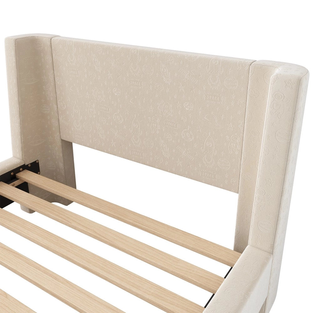 Letto Imbottito Singolo per Bambini ¨C MINIMAL ¨C Velluto Beige 90x200