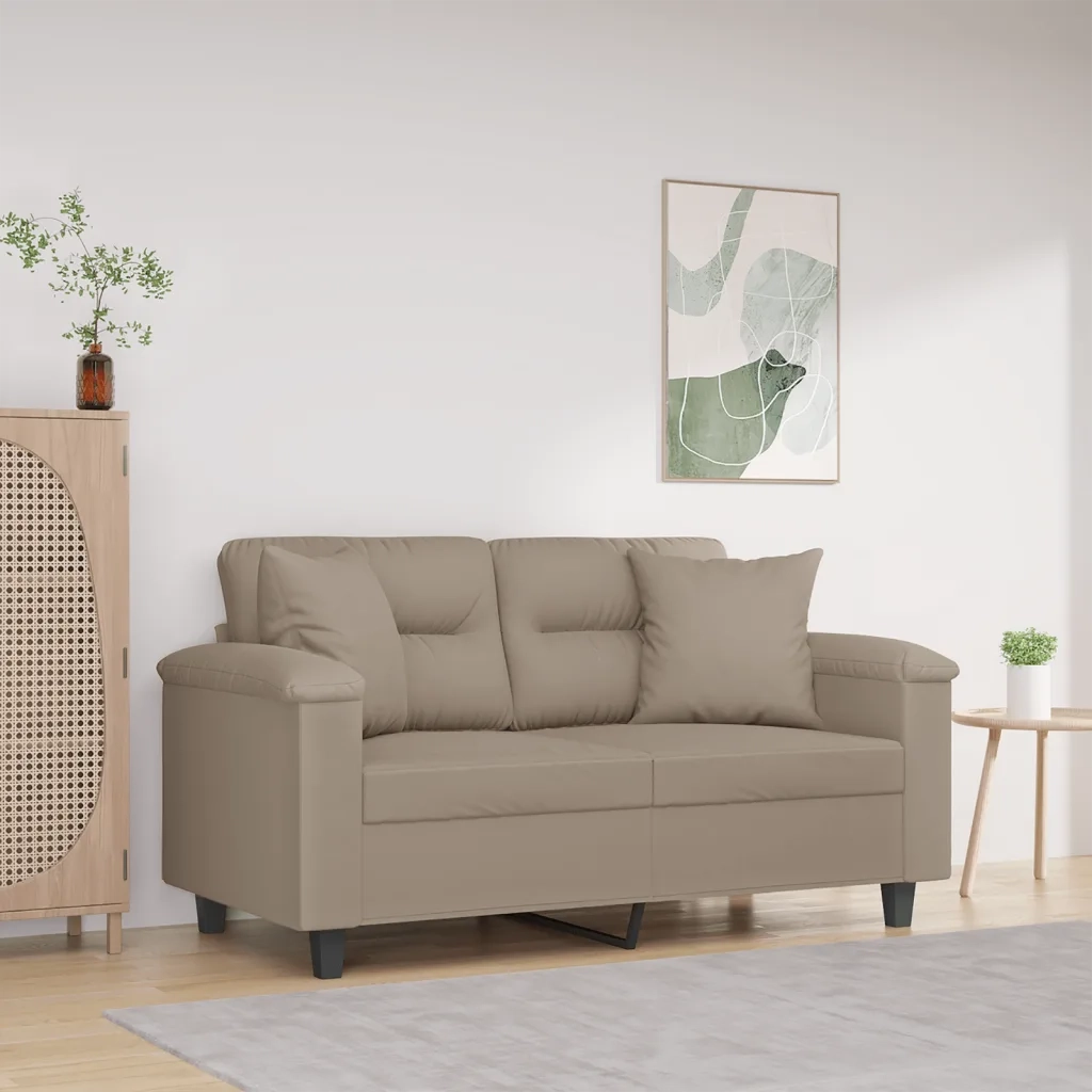 Divano a 2 Posti con Cuscini-Sofa 2 Posti con Cuscini Tortora 120 cm Tessuto Microfibra