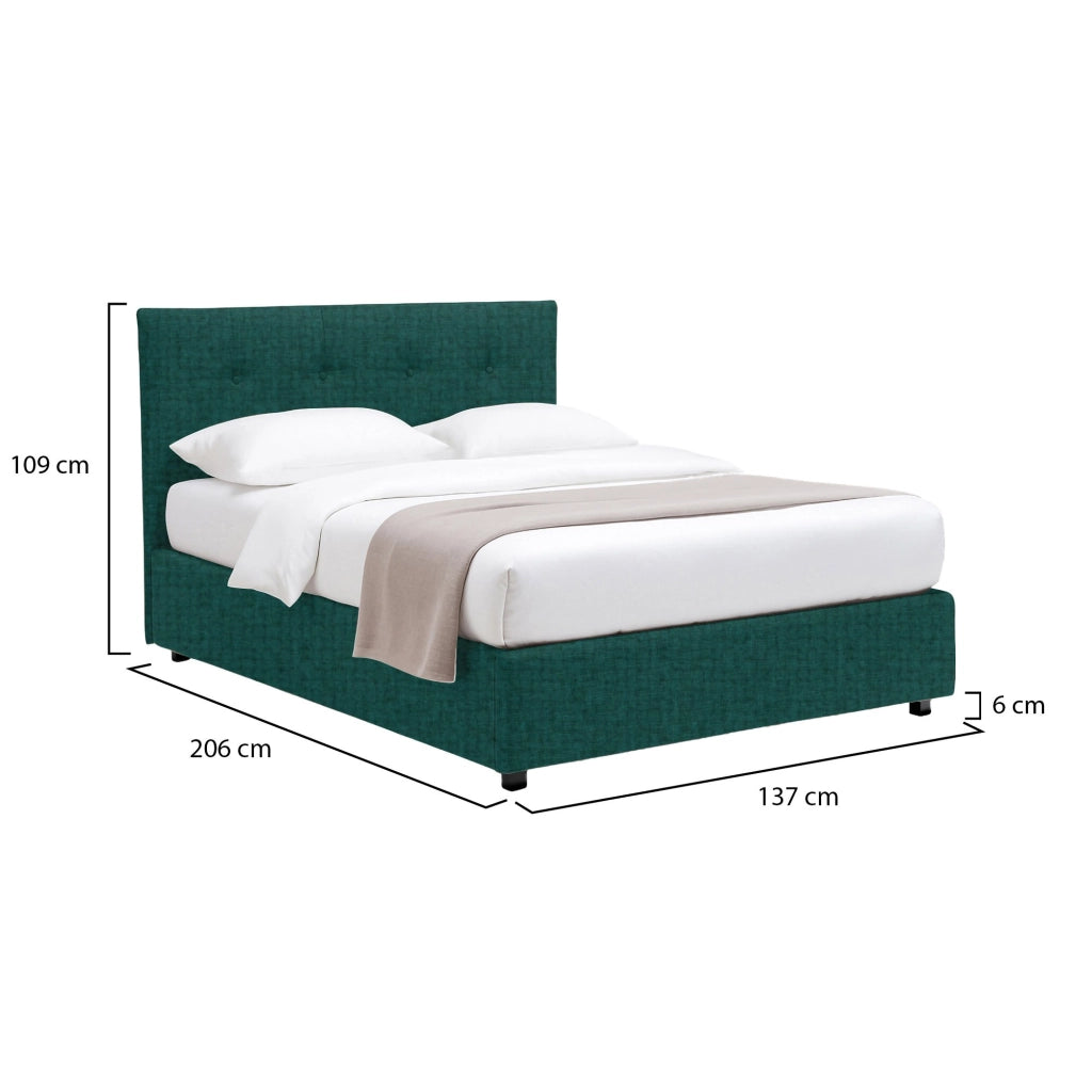 Luton, Letto Piazza e Mezza Sfoderabile Made in Italy, Verde Petrolio