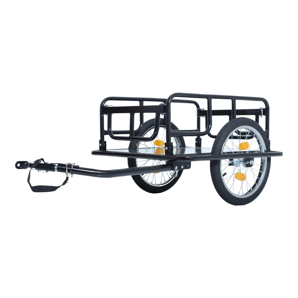 Rimorchio portacarico per bicicletta pieghevole, portata max 50 kg, telaio in acciaio, nero