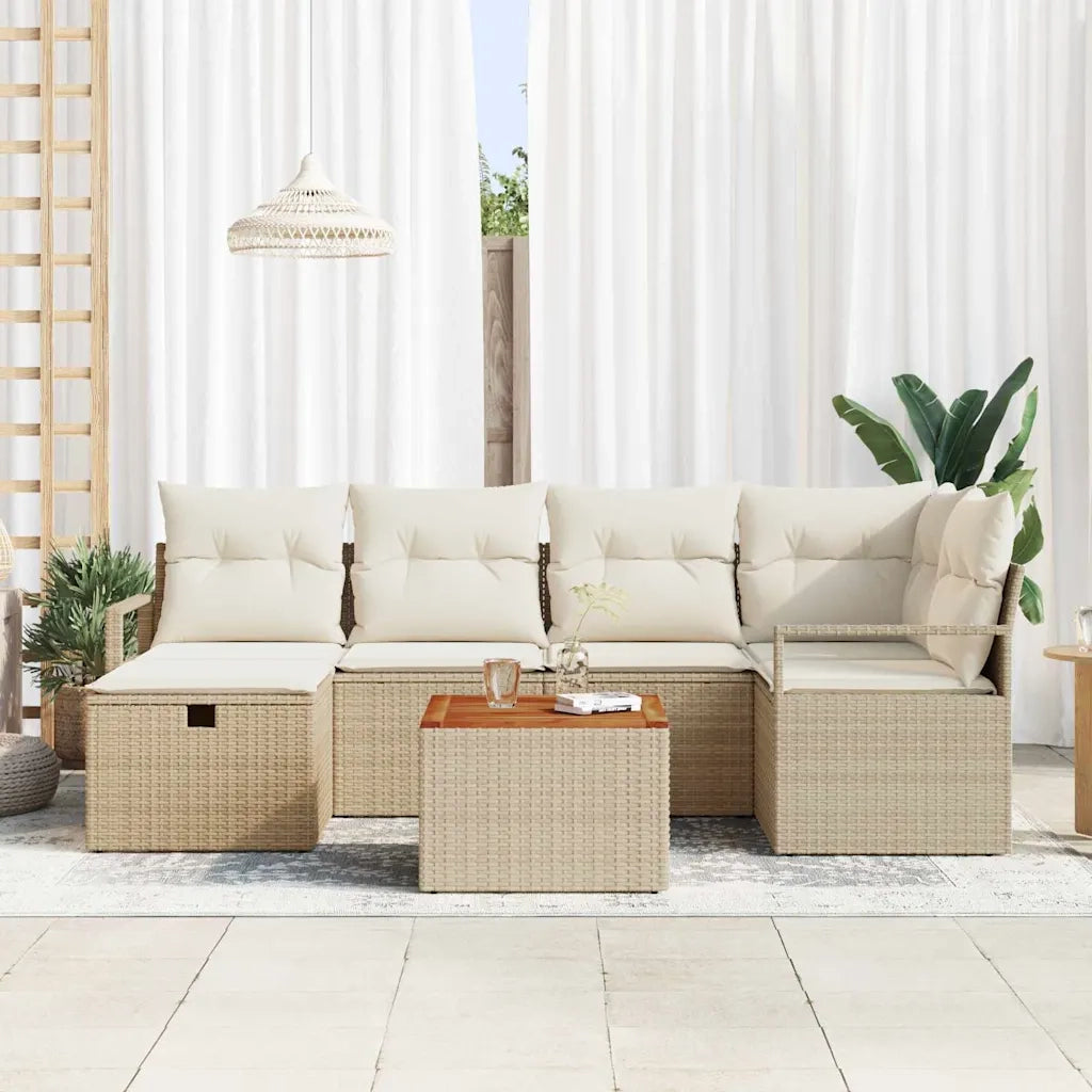 Set Divano da Giardino con cuscino 7 pcs Beige polyrattan