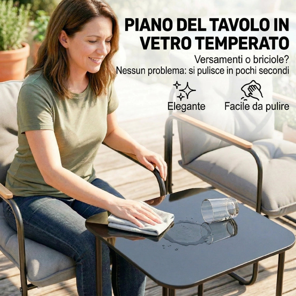 Set Bistr¨° 3 Pezzi, Mobili Esterno Metallo con Cuscini, Grigio Scuro