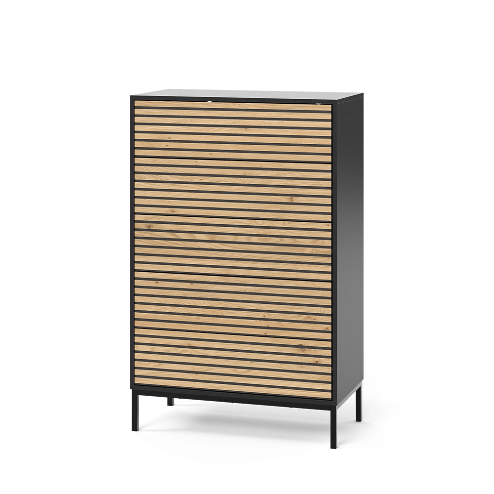 Vicco Cassettiera Nero/quercia 76 x 120 cm con 5 cassetti