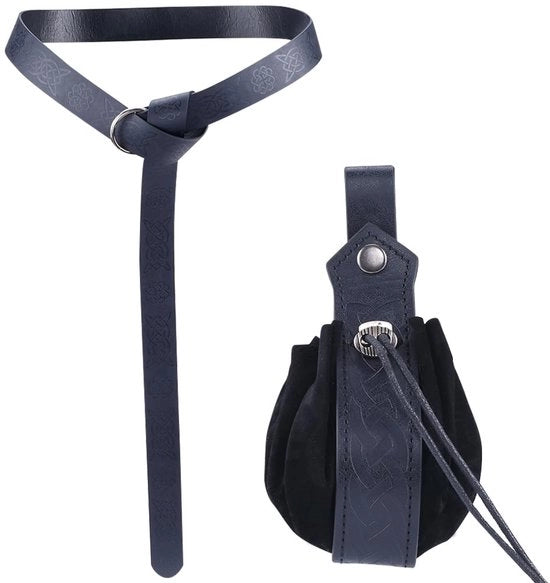 Set di accessori per cosplay - Riemtas vichingo medievale - Nero retro pelle artistica - Corda da portafoglio - Adatto per Halloween - Set a 2 pezzi