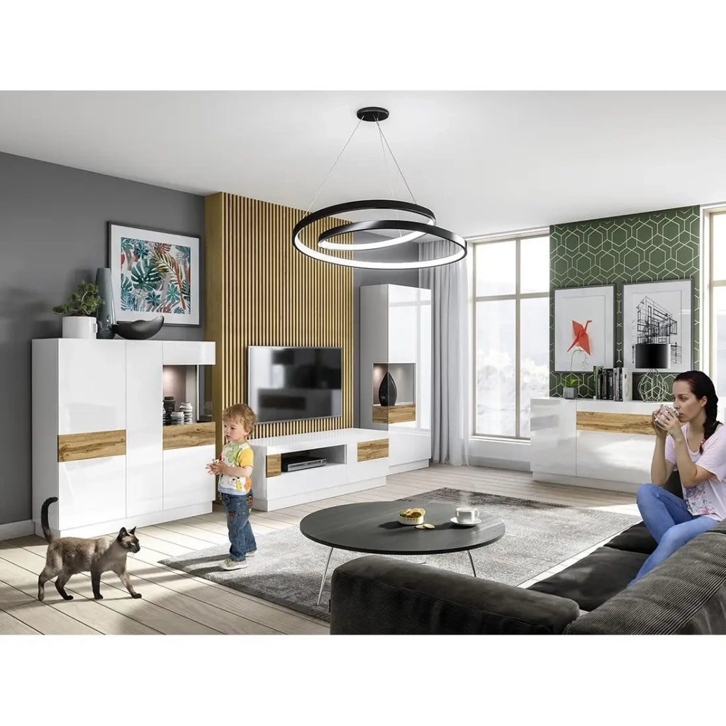 Mobile TV 160cm collezione KILES. Colori bianco e rovere. Stile design.