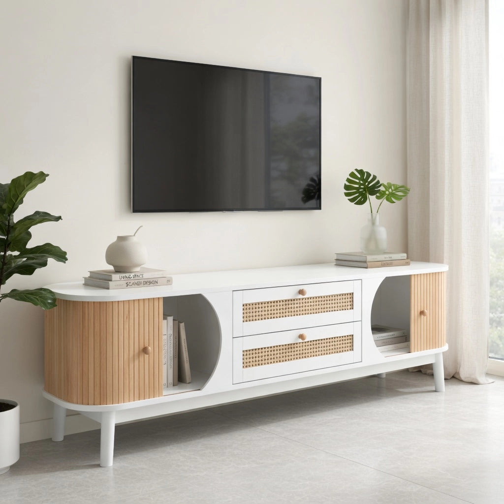 Cassettiera per TV bianca in MDF lunghezza 170 cm