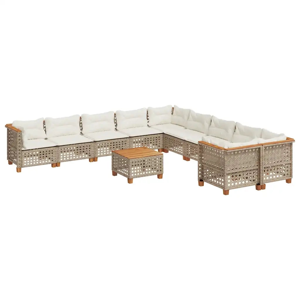 Set Divani da Giardino 11 pz con Cuscini Beige in Polyrattan 3262054