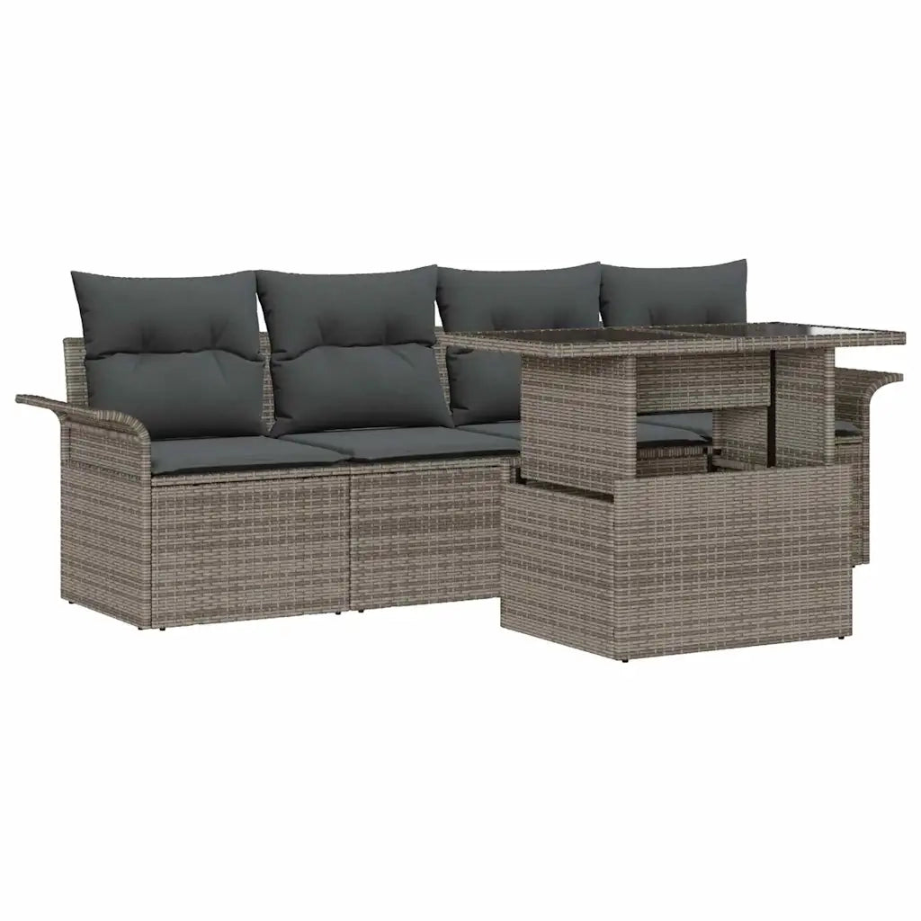 Set Divano da Giardino con cuscino 5 pcs Grigio polyrattan