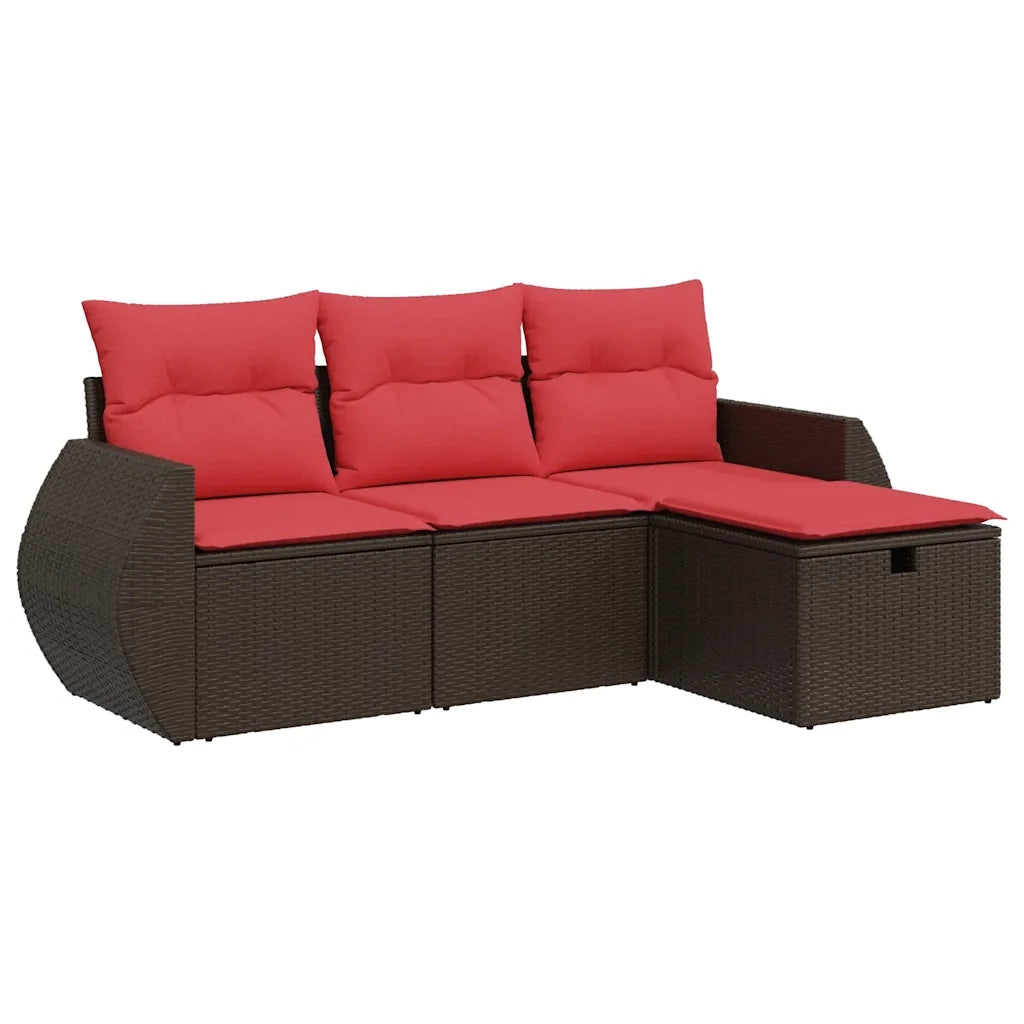 Set Divano da Giardino 4 pz | Set Salotto da Giardino con Cuscini Marrone in Polyrattan