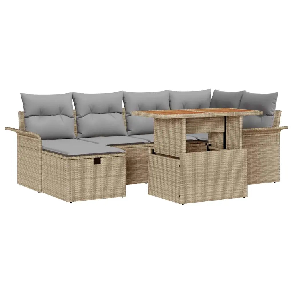 Set Divano da Giardino con cuscino 7 pcs Beige polyrattan