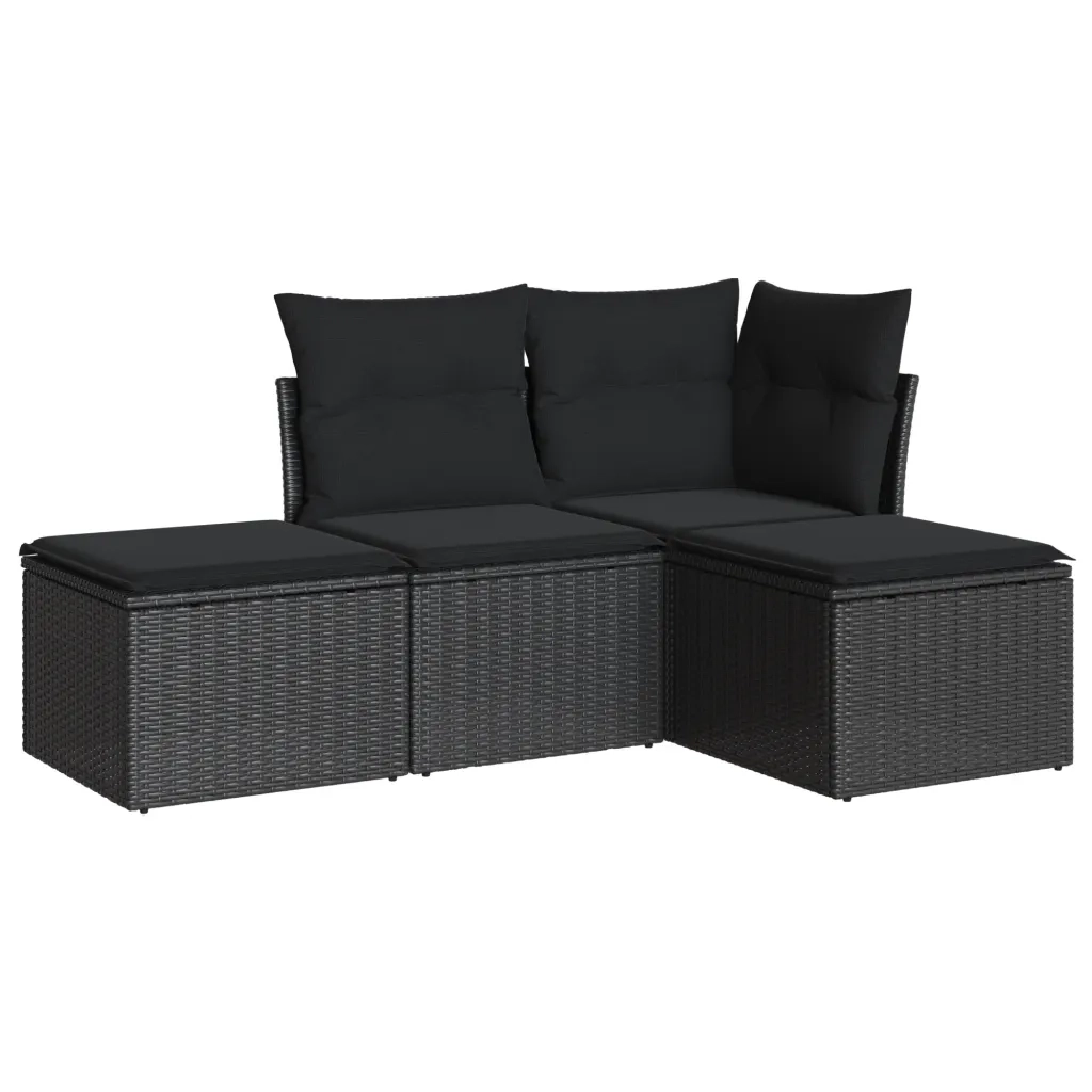 Set Divani da Giardino 4 pz con Cuscini Nero in Polyrattan