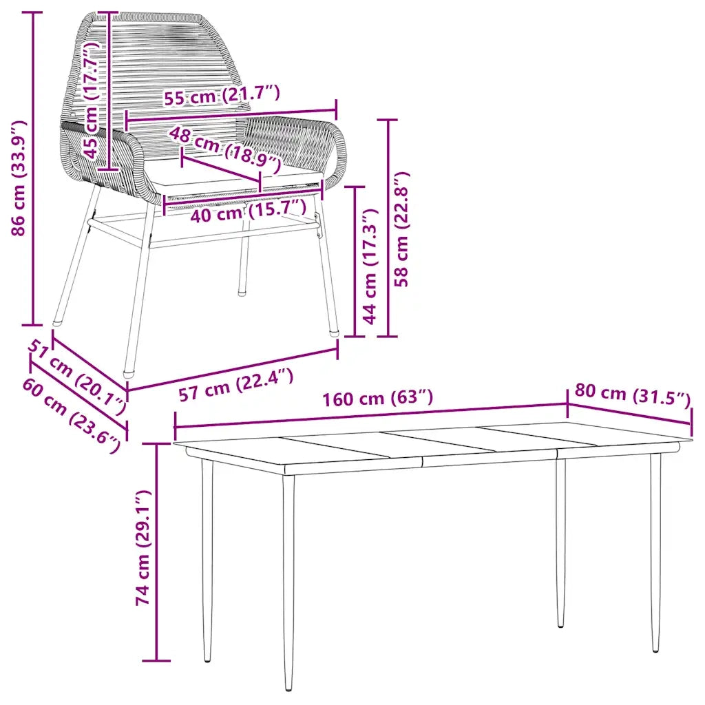 Set da Pranzo da Giardino 7 pz con Cuscini Polyrattan Vetro 3334482