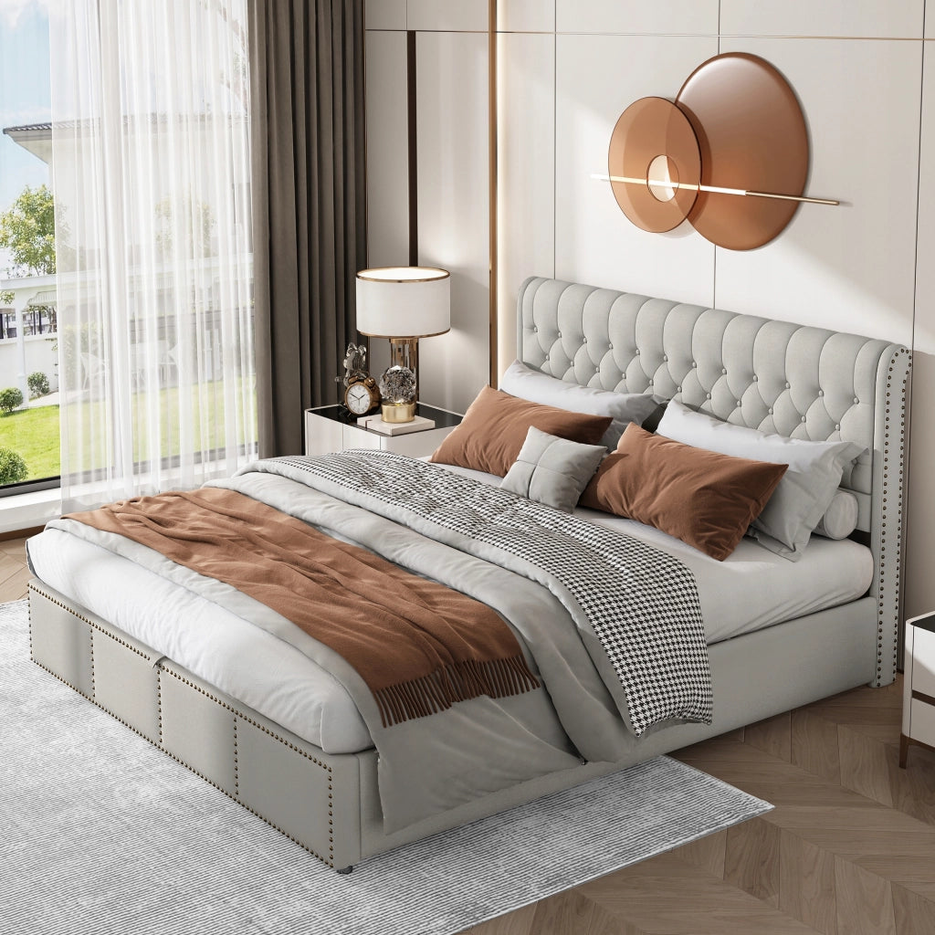 Letto imbottito con idraulica - Xylo - 180x200 - Grigio