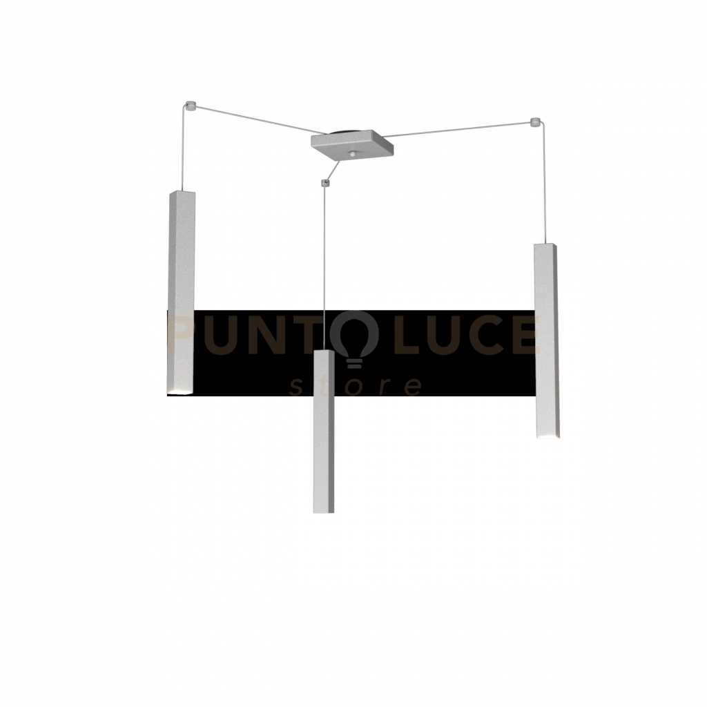 SQUARE TUBE SOSPENSIONE 3 LUCI GRIGIO CAVO CM.250 CON BASE 1173-S3-GR