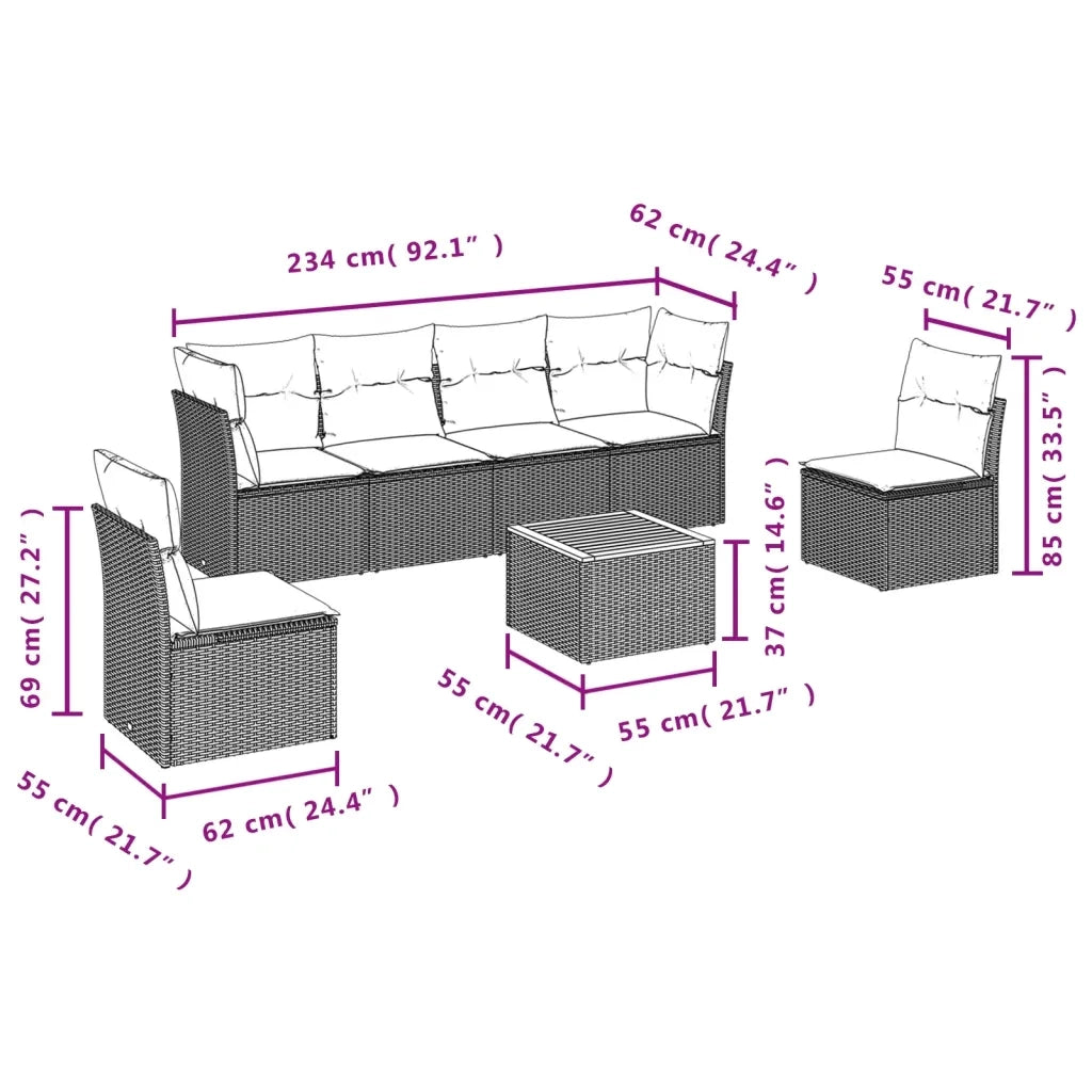 Set Divani da Giardino 7 pz con Cuscini Beige in Polyrattan 3255883