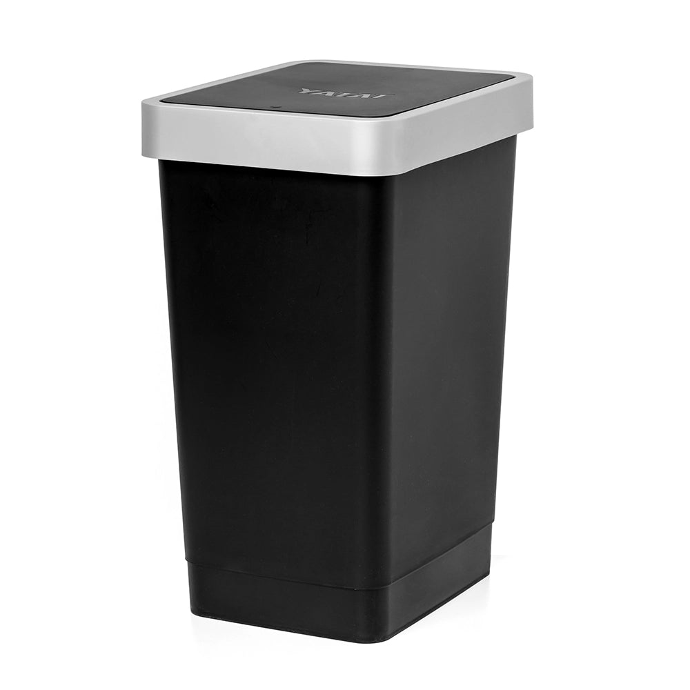 Pattumiera in plastica nero 25 litri con coperchio grigio basculante