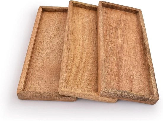 Set di piatti in legno di mango - set da 3 - bordo alto