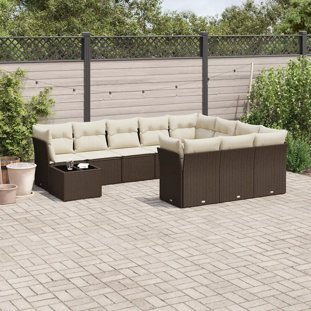 Set Divani da Giardino 11 pz con Cuscini Polyrattan Marrone 3218263