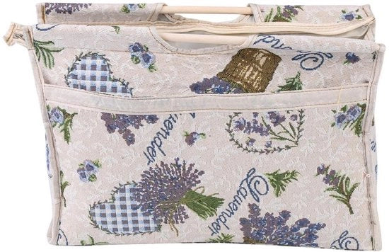 Borsa di stoccaggio con manico in legno - Tasca di stoccaggio - Cerniera pratica - Ripiegabile - Ideale per accessori da cucire - Tessuto di alta qualità - Borsa di stoccaggio con tasca