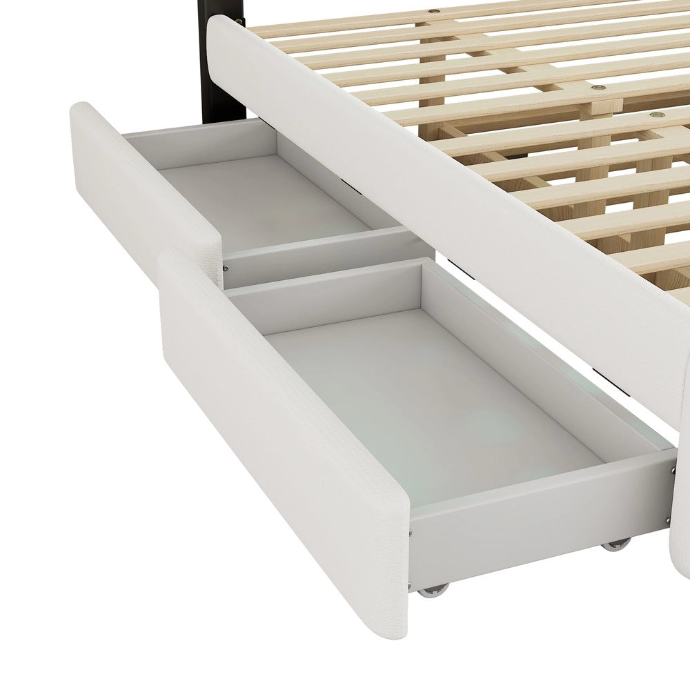 Letto Imbottito Contenitore con Cassetti e Comodino LED ¨C MINIMAL ¨C Bianco 140x200