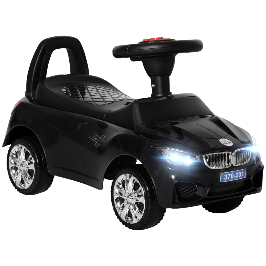 Macchina Cavalcabile per Bambini 63.5x28x36 cm con Fari e Musiche Integrate in PP Nero
