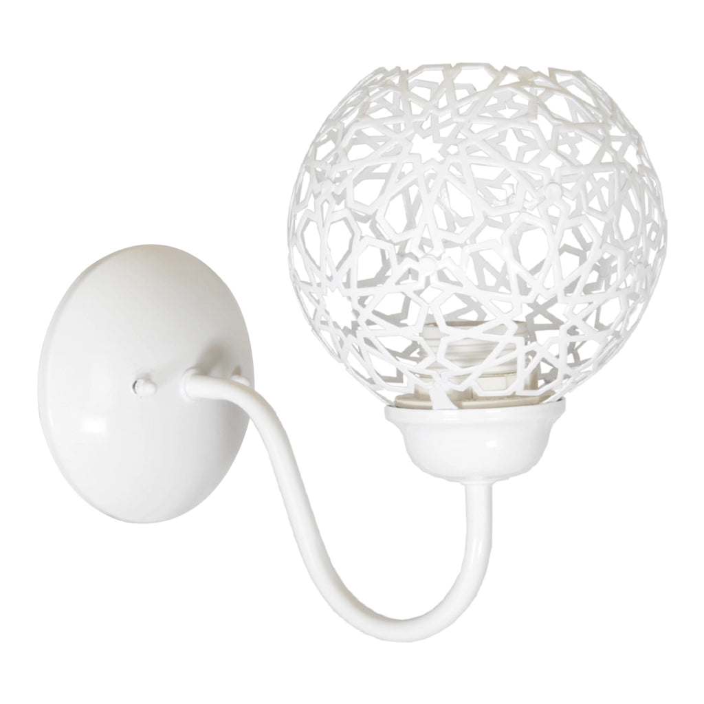 Applique 'Petherton' per Interni a Braccio Curvo Lampada da Parete con Paralume Sferico a Rete - Bianco - lux.pro