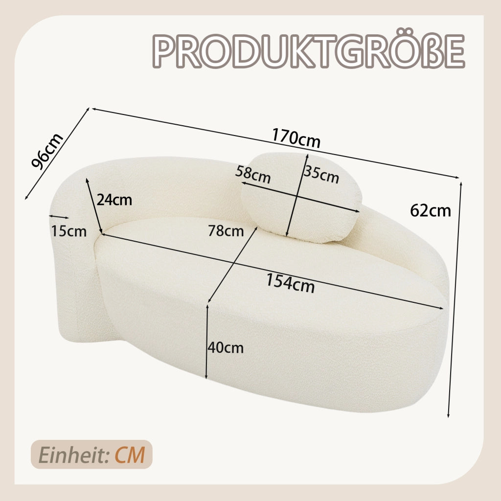 Divano in tessuto teddy con design arrotondato, cuscino integrato, schiuma elastica, beige