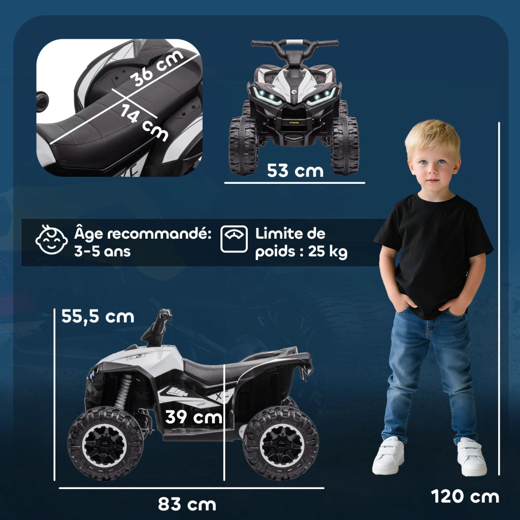 Quad elettrico per bambini ¨C Minimal ¨C 12V, nero, bianco, metallo, PP