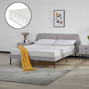 Letto Francese Porvoo con Testiera e Materasso 140x200 cm Rivestimento in Tessuto - Grigio [en.casa]