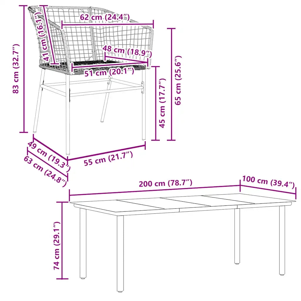 Set da Pranzo da Giardino 9 pz Polyrattan Vetro 3334589