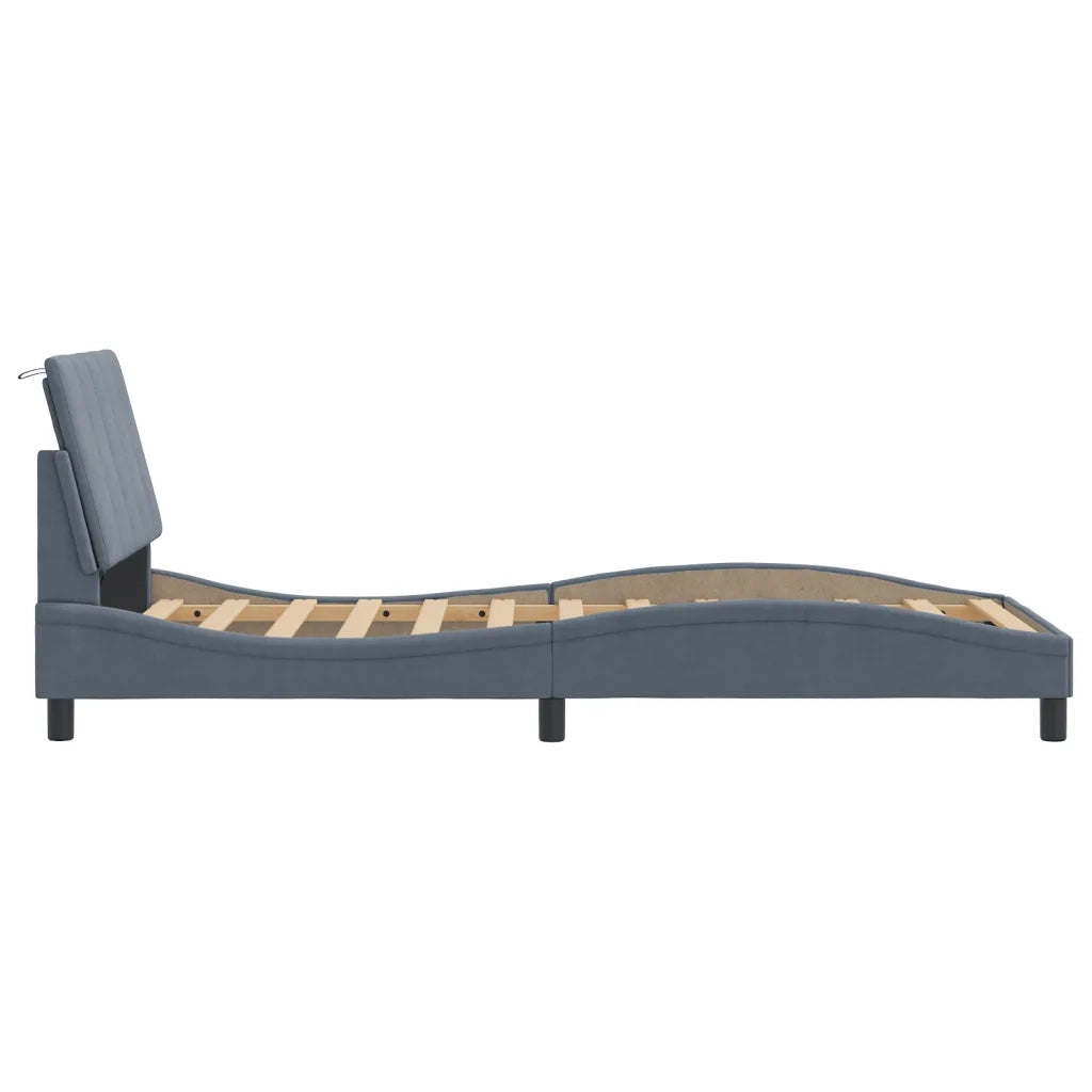 Letto singolo | Letto per adulti | Giroletto con LED senza Materasso Hanko Grigio Scuro 90x190 cm in Velluto