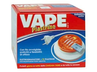 ELETTROEMANATORE A PIASTRINA VAPE MAT- - 1 diffusore + 10 piastrine - 6 pezzi VAPE