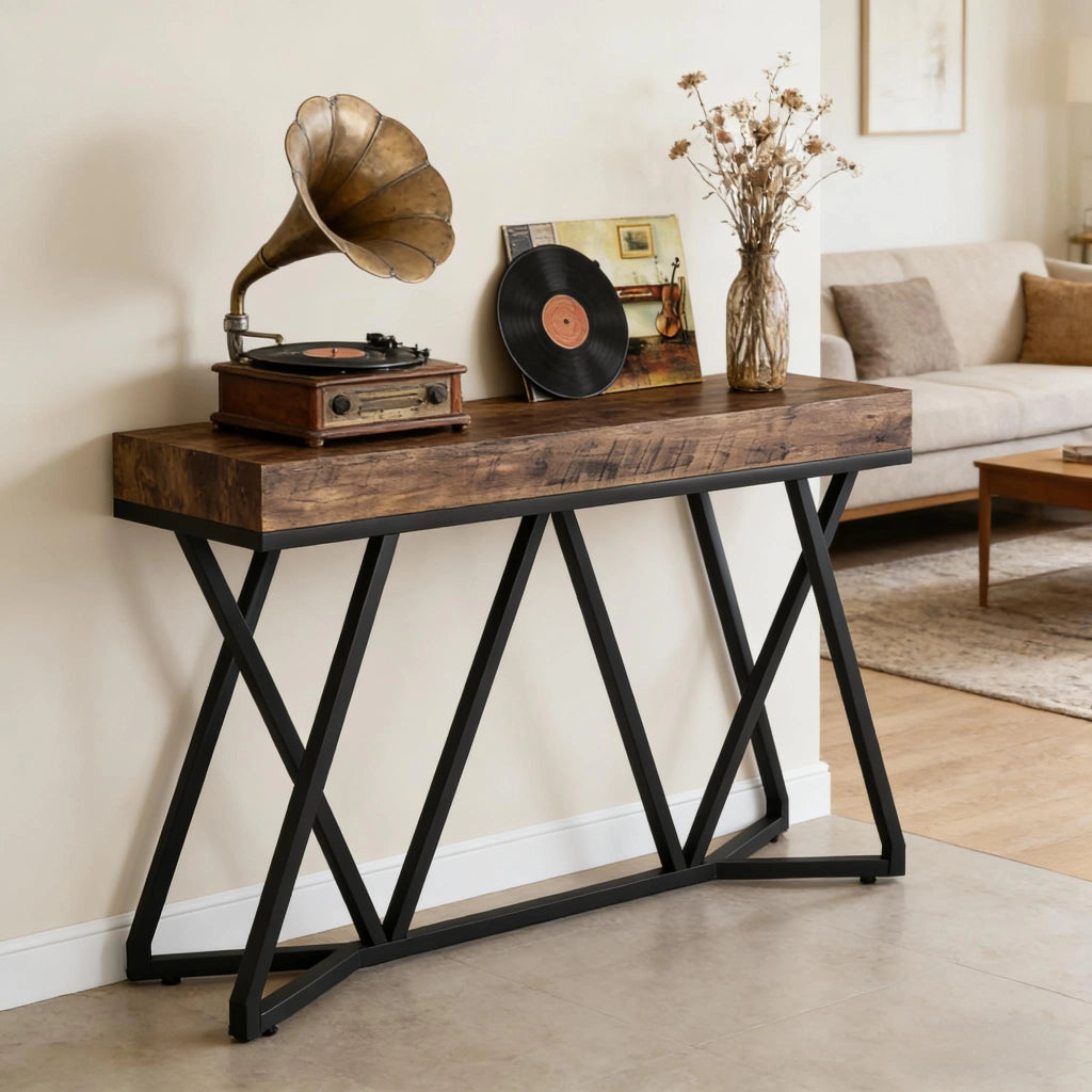 TAVOLO Consolle 140 cm MDF e Metallo Nero Marrone Rustico
