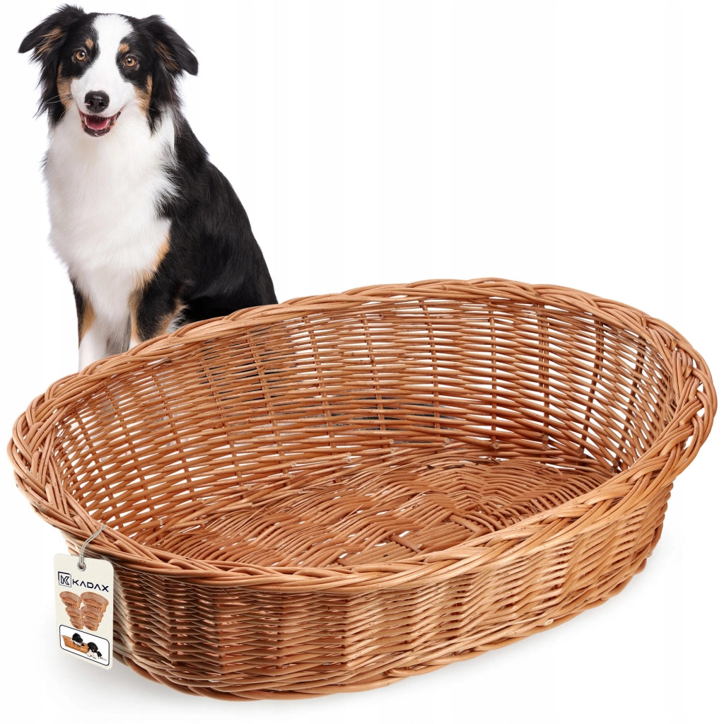 Cuccia per cani e gatti KADAX in vimini naturale, grande, ecologica, 85 cm di lunghezza
