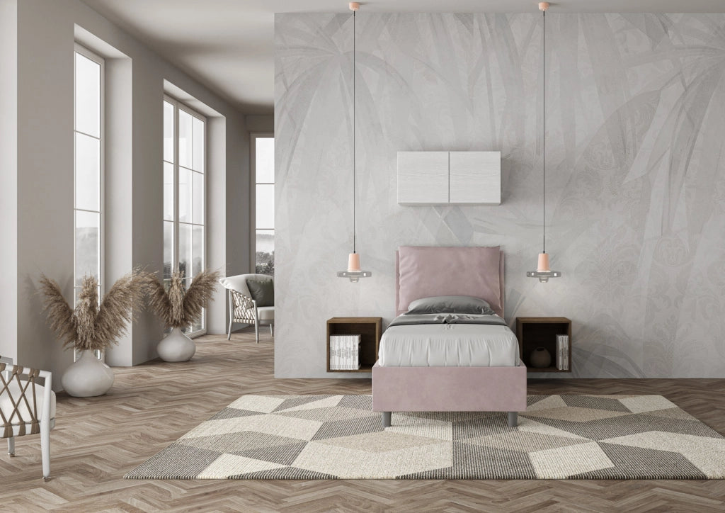 BS COM Letto singolo senza rete imbottito 90x210 microfibra glicine