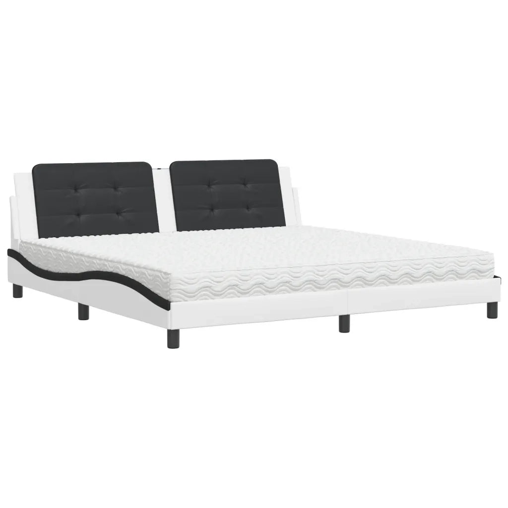 Letto con Materasso Zadar Bianco e Nero 200x200cm in Similpelle