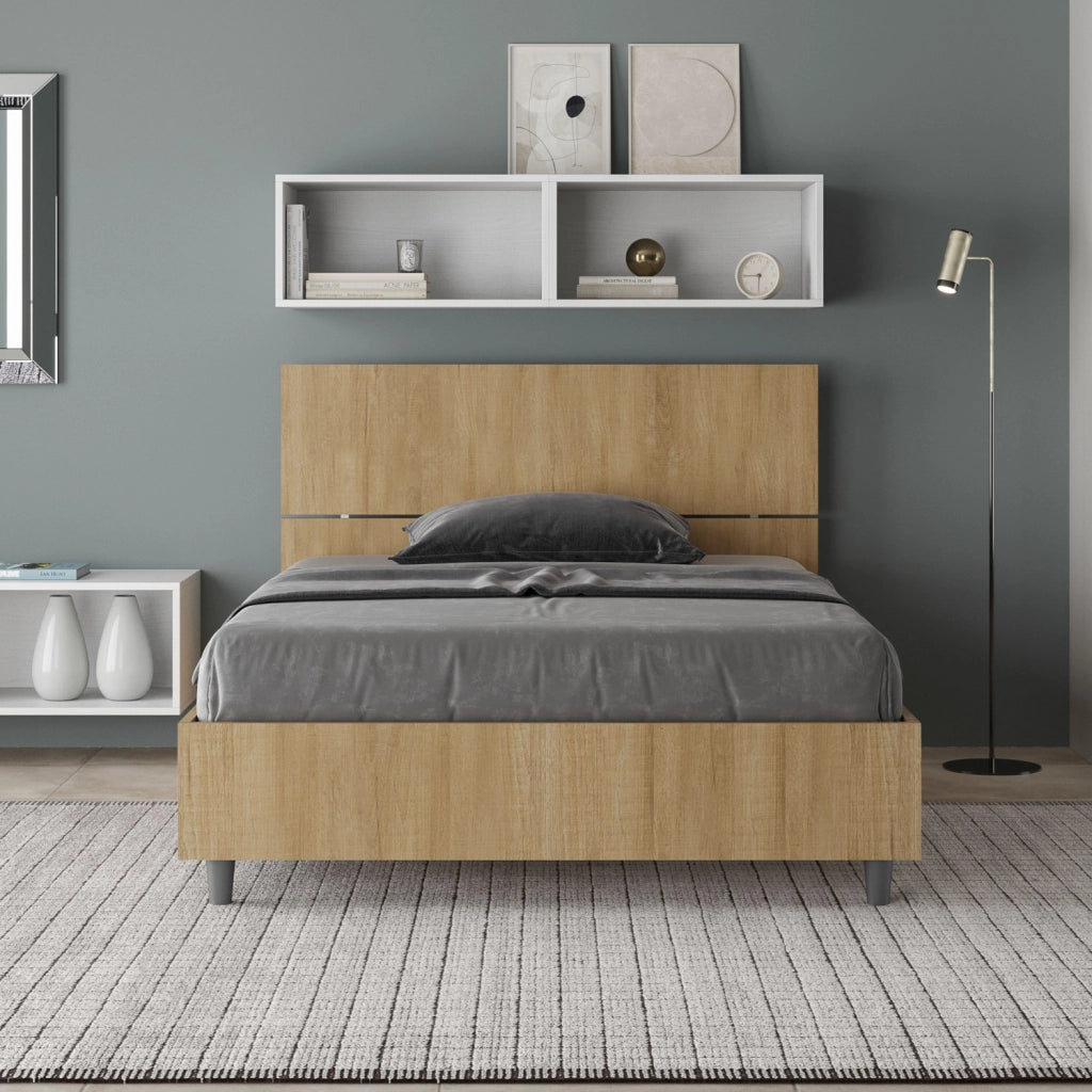 BS COM Letto una piazza e mezza con rete 120x190 testata dritta quercia