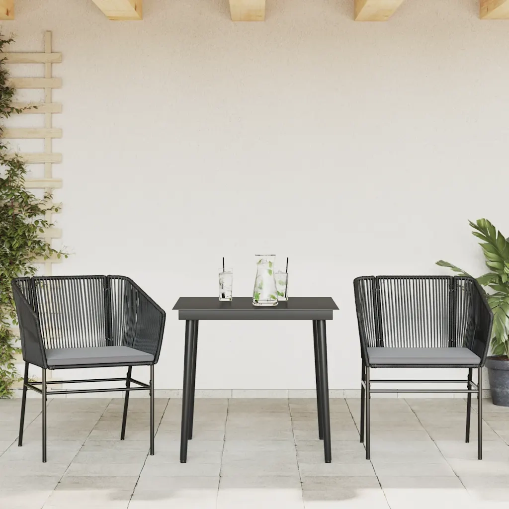 Set da Pranzo da Giardino 3 pz con Cuscini Polyrattan Vetro 3334513