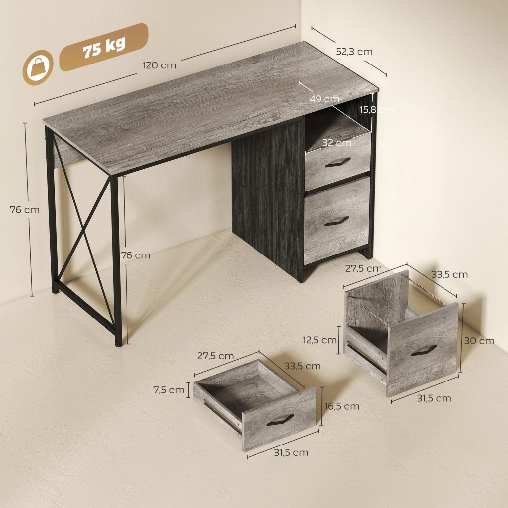 Scrivania per Computer Industriale ¨C Xylo ¨C Grigio Chiaro 120x50 cm con 2 Cassetti