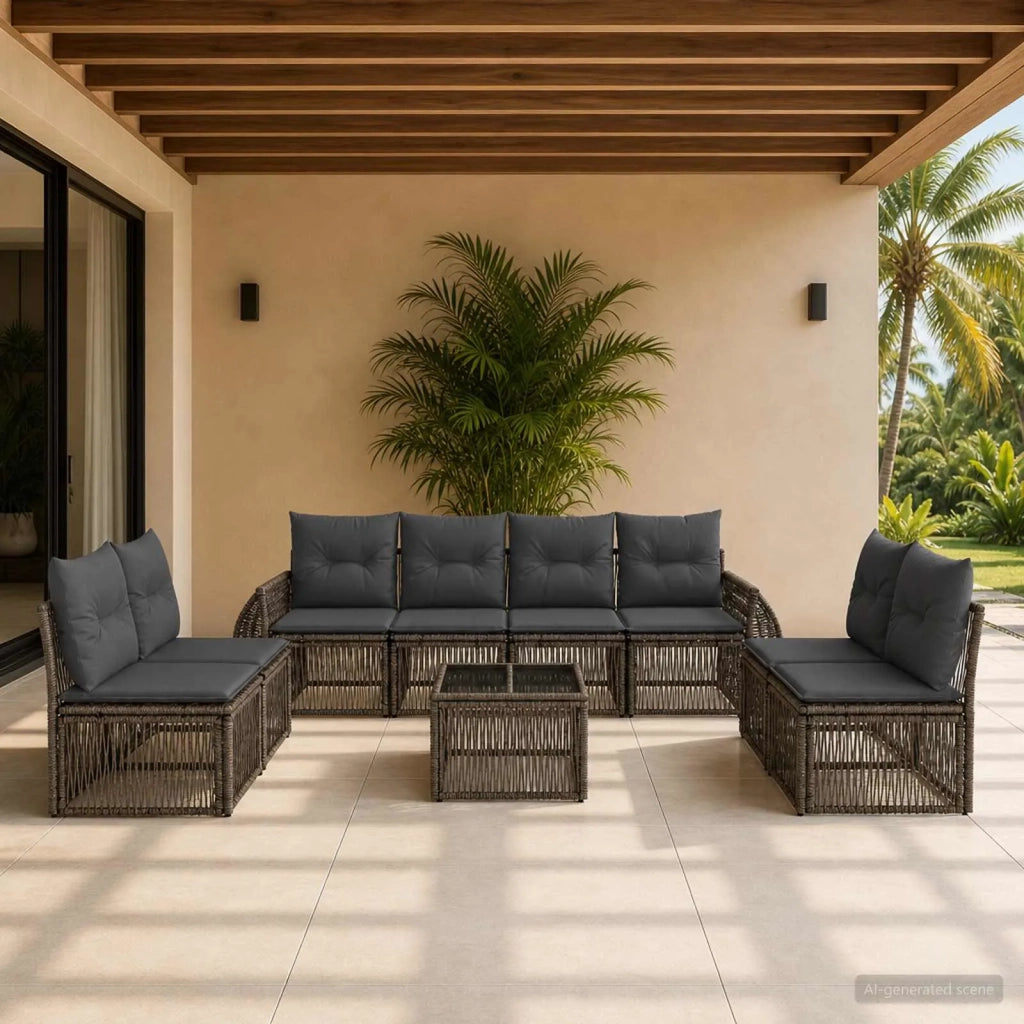Set Divano da Giardino 9 pz Grigio e Grigio Scuro polyrattan 3435395