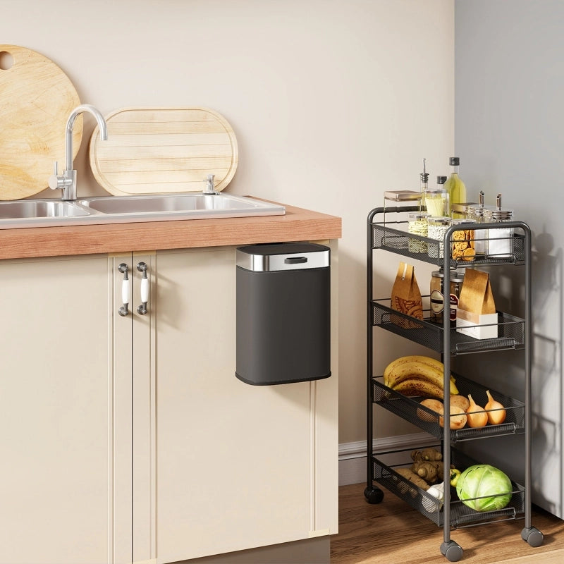 Pattumiera da cucina in acciaio inox con coperchio che rimane aperto, secchio interno removibile, 21,5x19,5x30 cm, nera.