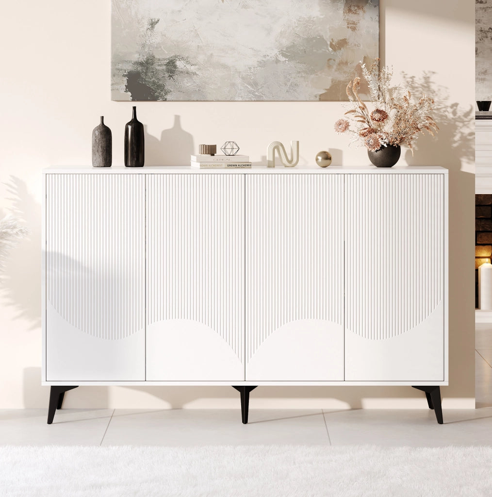 Credenza 160x35x100 cm con 4 ante e ripiani regolabili; bianco