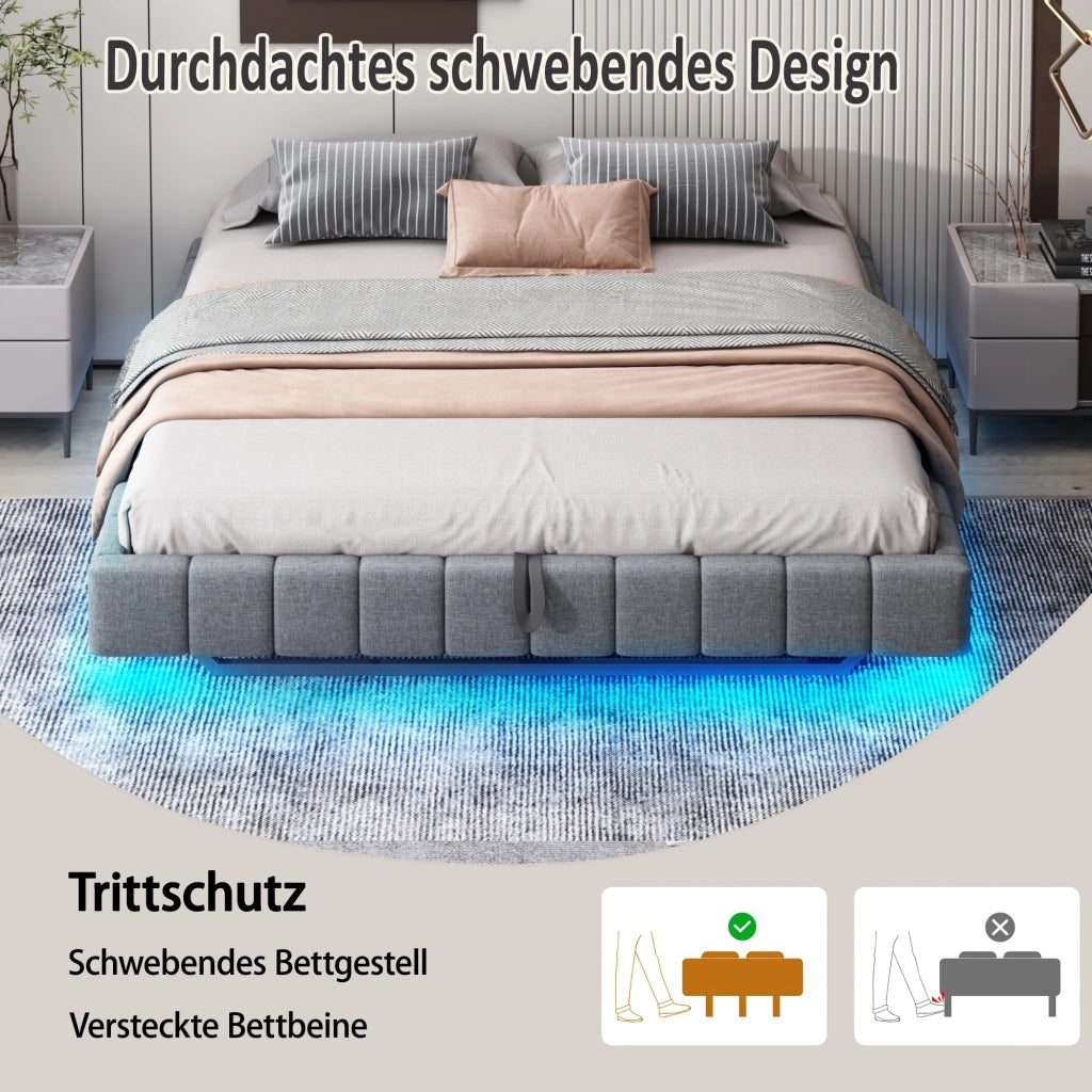 letto imbottito lino grigio 180 x 200 cm