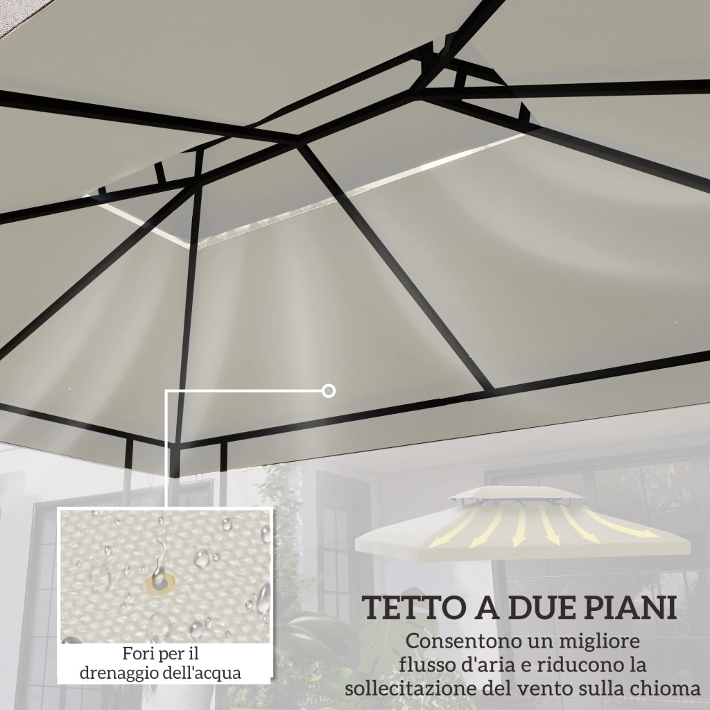 Copertura per Gazebo da Giardino Tetto Sostitutivo Anti-UV Impermeabile in Poliestere 3x4m. Beige