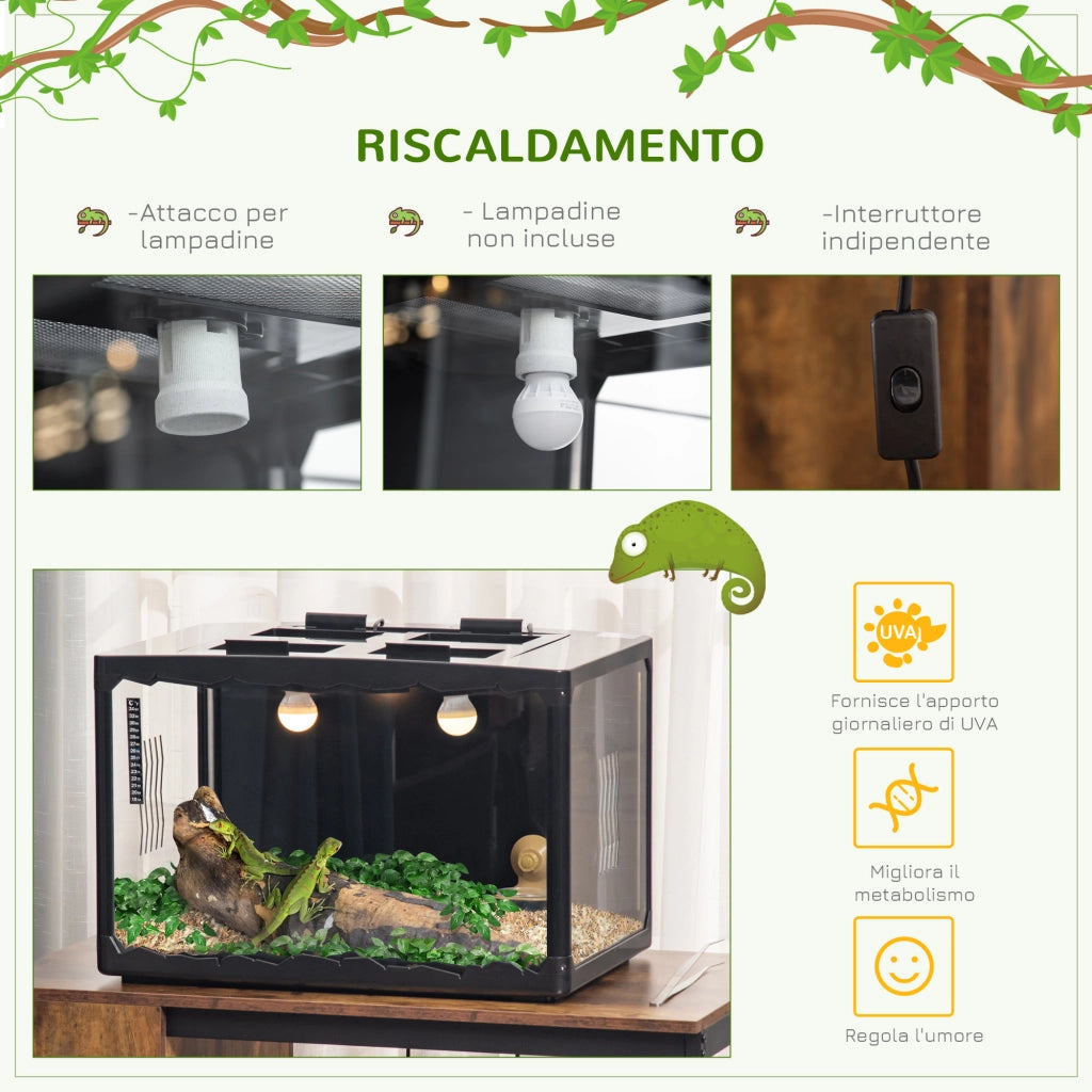 EasyComfort Terrario per Tartarughe di Terra e Rettili con Termometro 18-34℃, 60x40x40.5 cm, Nero