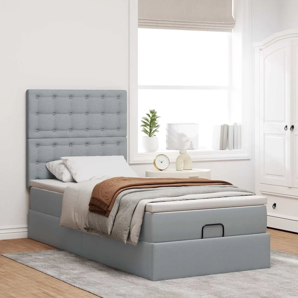 Pouf Letto con Materasso e LED Grigio Chiaro 90x200 cm Tessuto 3314141