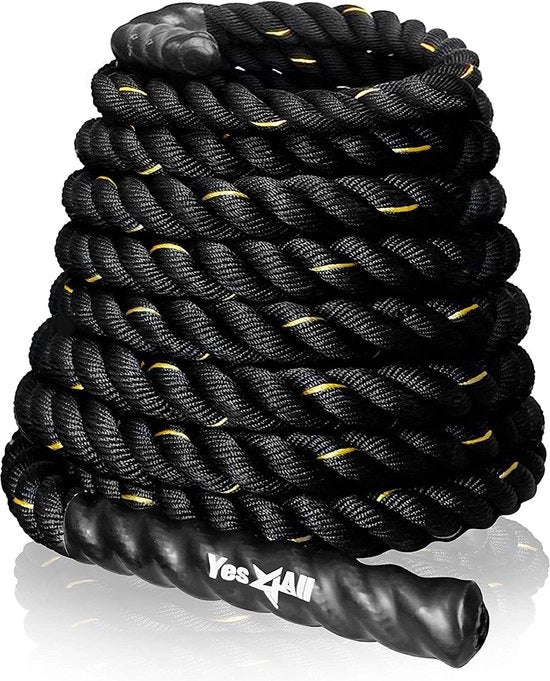 Corda da Lotta 9m/12m/15m lunghezza - 38mm/50mm diametro, strumento di allenamento, corda di allenamento con guaina protettiva - anello e cavo in acciaio inclusi, corda di allenamento in Poly Dacron